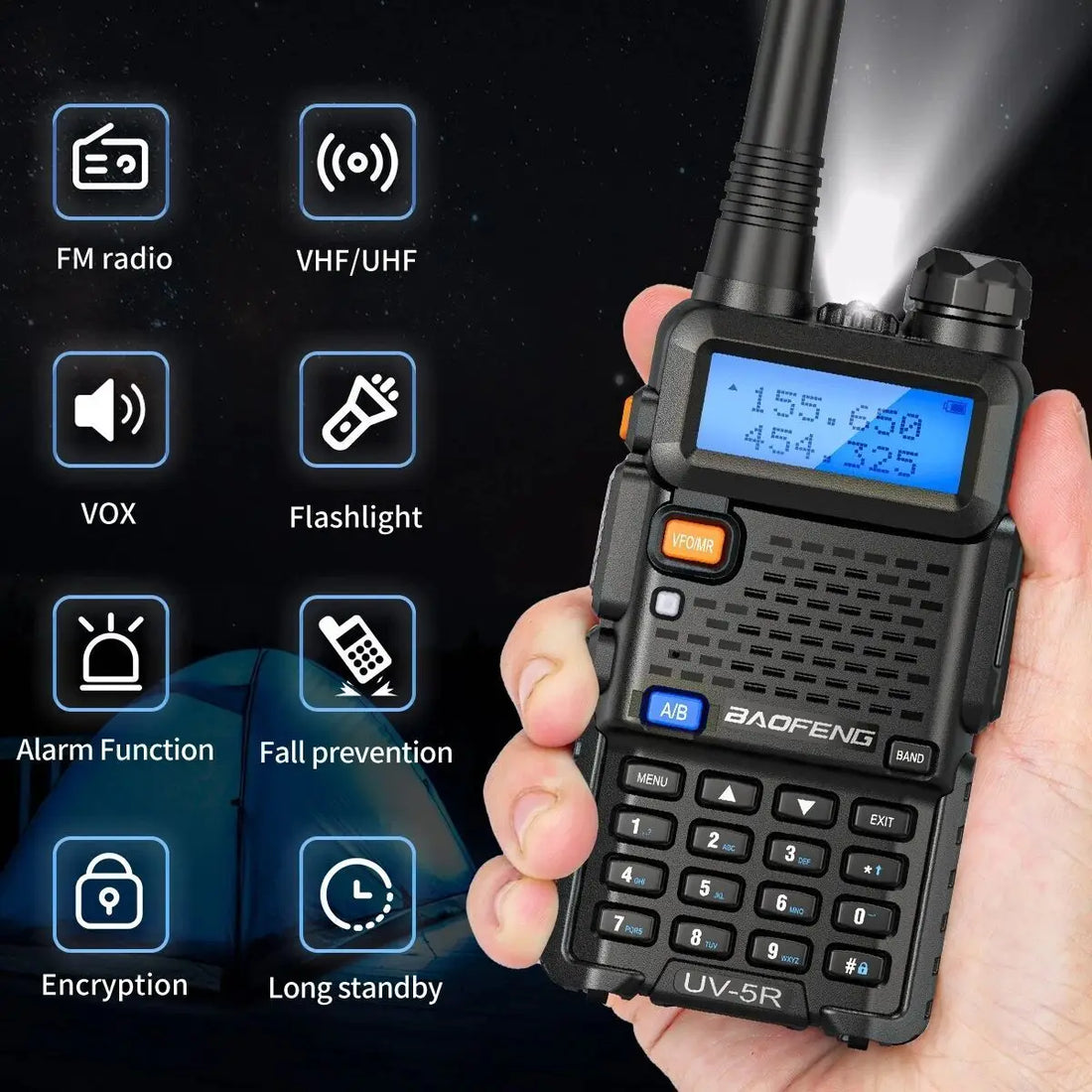 BAOFENG UV-5R Walkie Talkie - Dual Band VHF/UHF Two-Way Radio, Long Range, 128 Channels, Handheld Transceiver