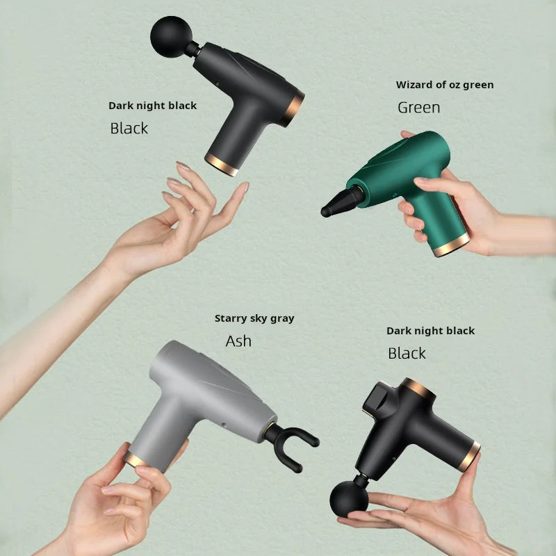 Black 4-Head Mini Fascia Gun Multi-Stage Massage Gun Muscle Relaxation Massage Equipment Portable Vibration Massager