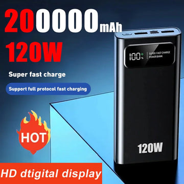 200000mAH 120W Power Bank Super Fast Charging Battery High Capacity Digital Display External Battery For iphone Samsung Xiaomi