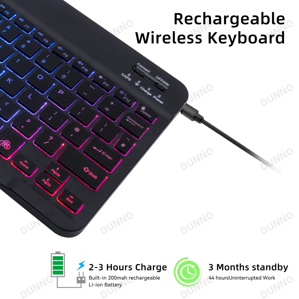 RGB Backlit Keyboard For Tablet iPad Phone PC Android IOS Windows Bluetooth-compatible Rechargeable 10inch Wireless Keyboard