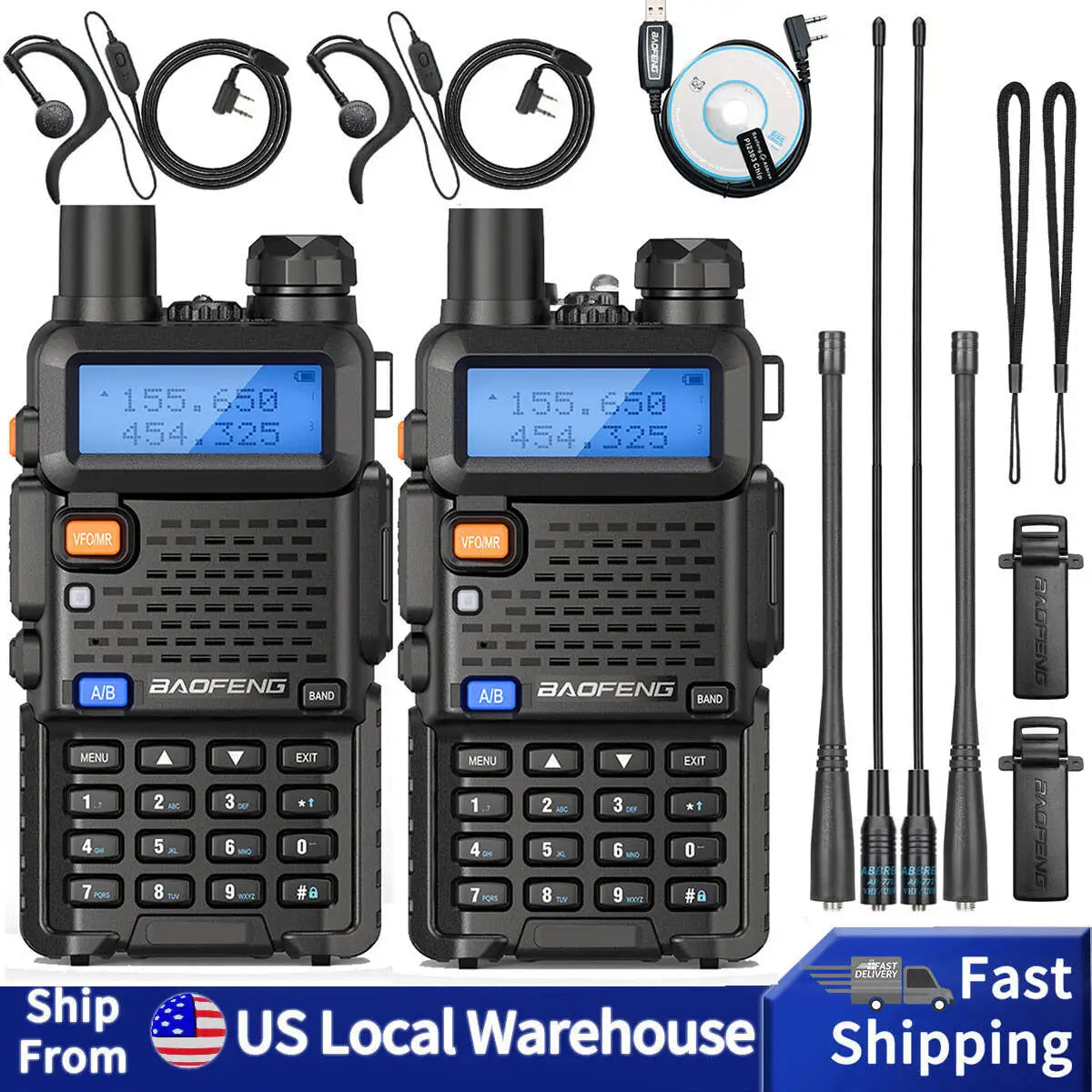 BAOFENG UV-5R Walkie Talkie - Dual Band VHF/UHF Two-Way Radio, Long Range, 128 Channels, Handheld Transceiver