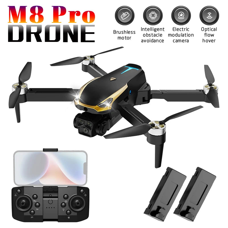 M8 Pro Drone with 2 Batterys, Upgraded Brushless Motor, Intelligent Obstacle Avoidance, Optical Flow Positioning Accurate Hover