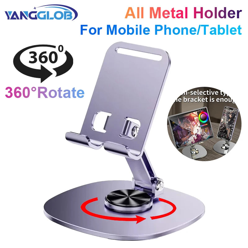 720 Rotate Aluminum Alloy Portable Tablet Holder For iPad Adjustable Flexible Folding Lazy Desktop Live Mobile Phone Mount Stand