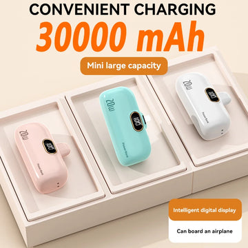 Mini 30000mAh Power Bank Built in Cable Portable Mobile Phone Charger External Battery Capsule Power Bank For Type-C iPhone HOT