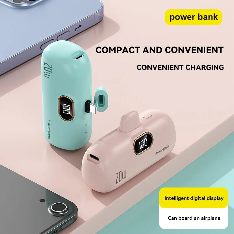 Mini 30000mAh Power Bank Built in Cable Portable Mobile Phone Charger External Battery Capsule Power Bank For Type-C iPhone HOT