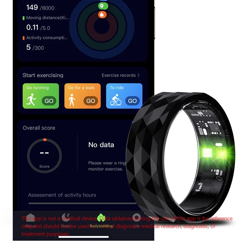 YERSIDA R12M Smart Ring Health Sleep Heart Rate Monitoring IP68 5ATM Waterproof Step Distance Calorie Counting Multi Sport Modes